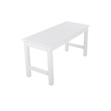 White pine bench in angled view with flat top and open side frame