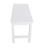 White pine bench side view with slatted shelf-style panel under the tabletop
