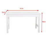 White pine bench with rectangular tabletop and four straight legs, 91cm x 44cm.