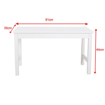 White pine bench with rectangular tabletop and four straight legs, 91cm x 44cm.