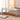 Pine wood bench with light pine tabletop and gray-blue cross-brace ends.