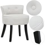 Greyish white ice velvet dressing table chair with button back; close-up seat and fabric