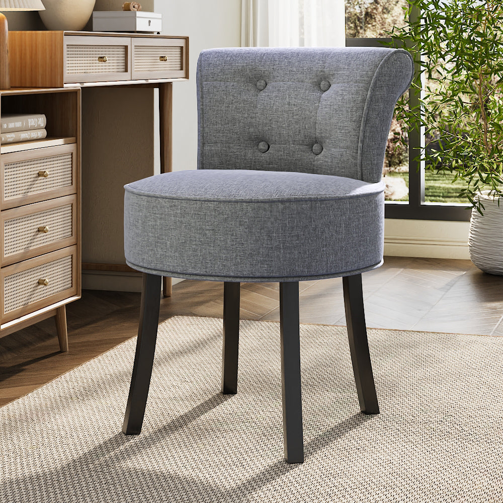 Linen Dressing Table Stool Button Tufted Backrest