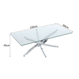 Rectangular glass-top metal table, 120cm x 60cm, chrome cross legs