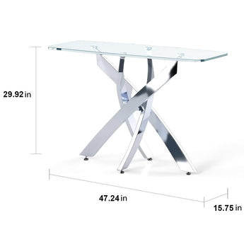 Metal table with clear glass top and X-cross metal legs