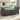 Gray upholstered storage bench ottoman with side armrests and button-tufted cushion
