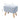 Linen upholstered ottoman footstool with tufted top and wooden legs, light blue fabric