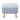 Linen upholstered ottoman footstool in light blue-gray with tufted top and wooden legs
