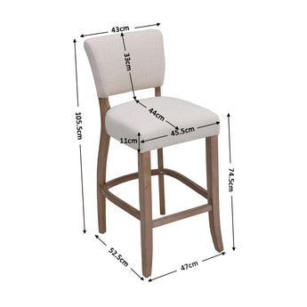 Light grey linen bar stool dimensions: 105.5cm H, 45.4cm seat width