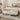 Beige linen upholstered storage bench with tufted ends and dark wooden legs