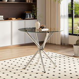 Round dining table with tempered glass top and chrome X-style legs