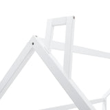 White roof support beam on house toddler bed frame with metal screws