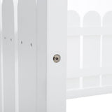 Close-up of white bed frame fence panel with round metal screw head
