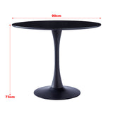 Round table dimensions: 90 cm tabletop, 73 cm height, dark finish