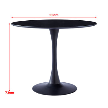 Round table dimensions: 90 cm tabletop, 73 cm height, dark finish