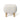 Beige padded fabric footrest stool with wooden legs, rounded square top