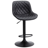 Black quilted faux leather bar stool with height-adjustable pedestal and round footrest