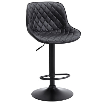 Black quilted faux leather bar stool with height-adjustable pedestal and round footrest
