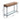 Console table dimensions view: two drawers, rustic wood top, clear glass shelf, metal frame