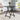 Folding dining table with dark wood tabletop and black metal folding legs