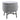 Round light gray velvet ottoman, upholstered lid edge and black legs, front view