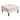 Cream tufted upholstered square ottoman with hinged storage lid, nail trim, turned legs.