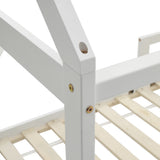 Pine bed frame corner joint with metal screws and slatted support rails