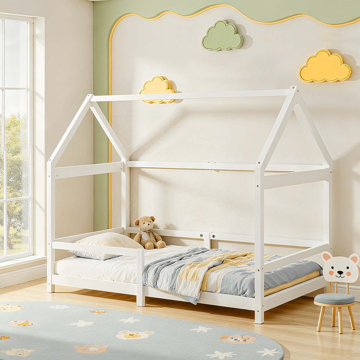 197CM Wide Pine Wood Bed House Shaped Frame