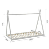 200 cm toddler bed with low base, open slat platform and raised side frames