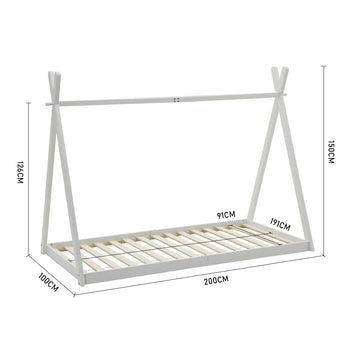 200 cm toddler bed with low base, open slat platform and raised side frames