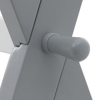 Round connector knob on the grey support rail of the children’s pine bed