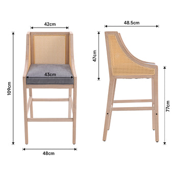 Bar stool size diagram: 109cm height, 42cm width, 48cm depth