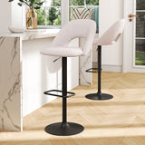 2er Set Barhocker mit drehbarer Sitzfläche, hellbeige Stoff, schwarzes Fußgestell