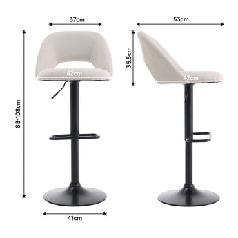 Maßangaben für 2 Barhocker: Sitzbreite 42cm, Höhe 88–108cm, Tiefe 37/53cm