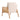 Rattan armchair from a front corner angle with cream cushions and light wood legs