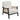 Upholstered accent armchair with light teddy fleece cushions, dark armrests, woven front panel