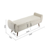 Cream upholstered storage bench with padded lid and tapered wooden legs