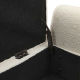Storage bench hinge area with black inner panel and cream faux fur edge