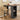 103 cm bar table with light wood top and dark open shelving for bottles and mugs