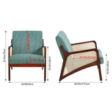 63cm wide corduroy armchair, green seat with rattan armrests