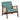 Green corduroy armchair close-up, rattan armrests, dark wood frame and wide seat