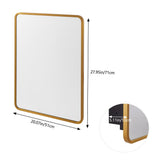 Gold-tone framed rectangular bathroom mirror cabinet with rounded corners
