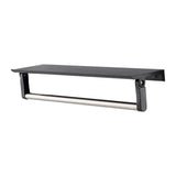 Wall-mounted arched bathroom mirror with aluminum frame and black mounting bar