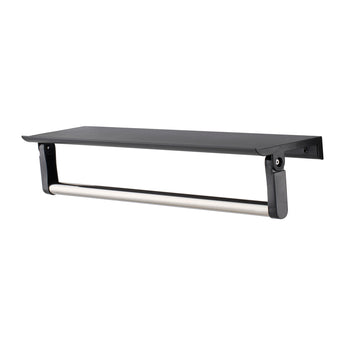 Wall-mounted arched bathroom mirror with aluminum frame and black mounting bar