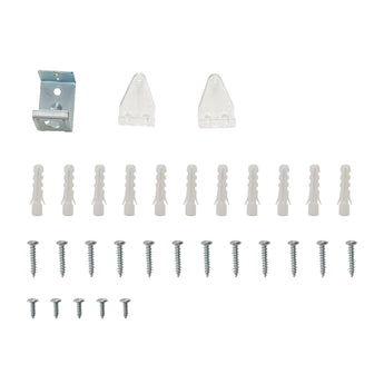 Mounting hardware set for white PVC window blind, incl. brackets and screws