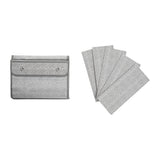 Grey pocket organizer panels with snap buttons and stackable, foldable compartments