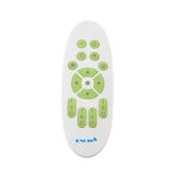 White remote control with green buttons and directional pad for LED lighting