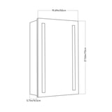 Wall-mounted LED mirror medicine cabinet with white frame and two vertical LED strips