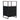 Side view of wooden storage cabinet with two black compartments and open top shelf