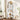 Tall coat rack with 4 shelves, black frame, hat top and multiple side hooks